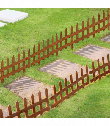 Wooden Border Fences Brown 60cm x 1cm x 34cm 12 Pack Garden Fixed Picket Fence
