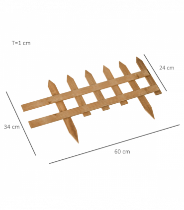 Wooden Border Fences Brown 60cm x 1cm x 34cm 12 Pack Garden Fixed Picket Fence