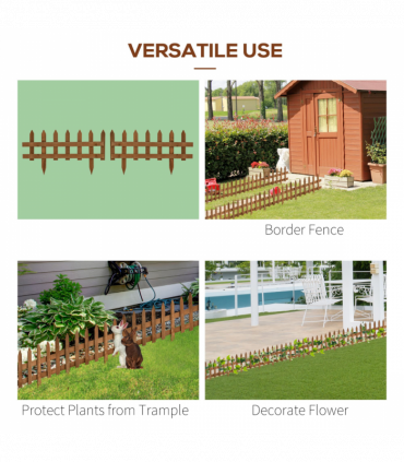Wooden Border Fences Brown 60cm x 1cm x 34cm 12 Pack Garden Fixed Picket Fence