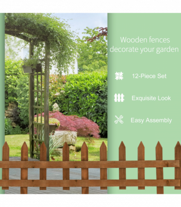 Wooden Border Fences Brown 60cm x 1cm x 34cm 12 Pack Garden Fixed Picket Fence