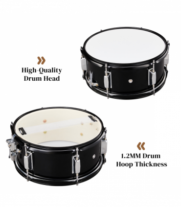 12 x 5.5 inches Professional Marching Snare Drum & Drum Stick & Strap & Wrench Kit Black