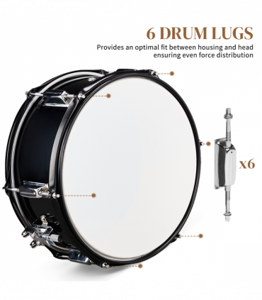 12 x 5.5 inches Professional Marching Snare Drum & Drum Stick & Strap & Wrench Kit Black