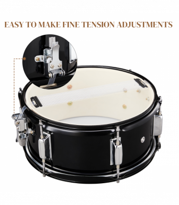 12 x 5.5 inches Professional Marching Snare Drum & Drum Stick & Strap & Wrench Kit Black