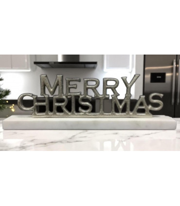 12" NICKEL PLATED MERRY CHRISTMAS ON STAND