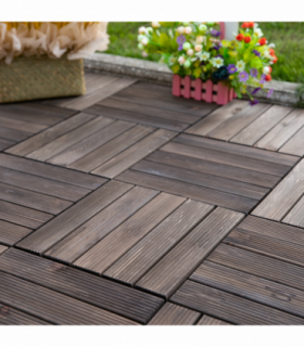 12" x 12" Interlocking Deck Tiles, Pack of 27 Outdoor Flooring Patio Tiles-Teak-AS