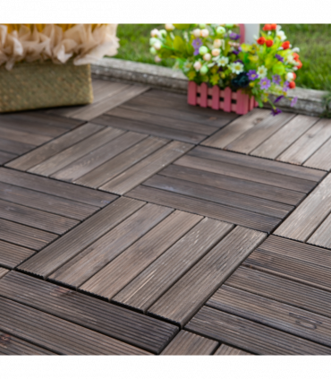 12" x 12" Interlocking Deck Tiles, Pack of 27 Outdoor Flooring Patio Tiles-Teak-AS