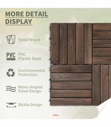 12" x 12" Interlocking Deck Tiles, Pack of 27 Outdoor Flooring Patio Tiles-Teak-AS