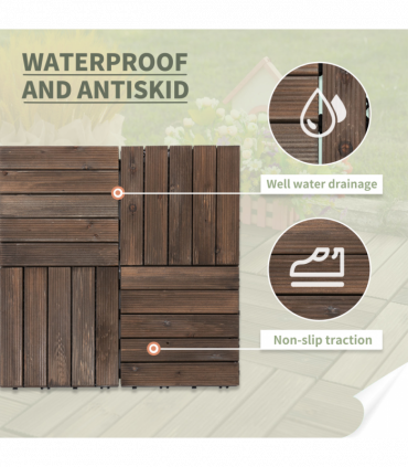 12" x 12" Interlocking Deck Tiles, Pack of 27 Outdoor Flooring Patio Tiles-Teak-AS