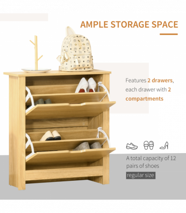 Shoe Storage Cabinet Brown Oak Tone Finish 12 Pairs 80H x 72L x 26Dcm