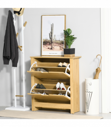 Shoe Storage Cabinet Brown Oak Tone Finish 12 Pairs 80H x 72L x 26Dcm
