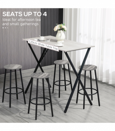 120 cm Rectangular Breakfast Bar Table for 4 People, Steel Legs, White