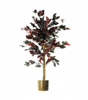 120cm (4ft) Artificial Dark Red Green Ficus Plant - Gold Planter
