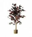 120cm (4ft) Artificial Dark Red Green Ficus Plant - Gold Planter