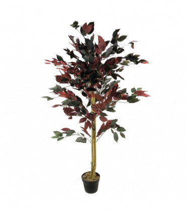 120cm (4ft) Artificial Dark Red Green Ficus Plant - Gold Planter