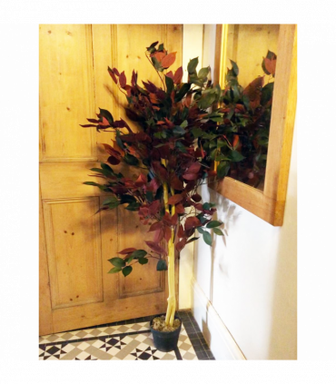120cm (4ft) Artificial Red Ficus Tree With Gold Metal Planter