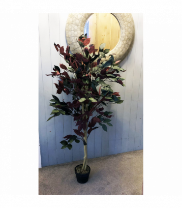 120cm (4ft) Artificial Red Ficus Tree With Gold Metal Planter