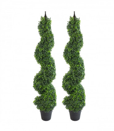 120cm (4ft) Tall Artificial Boxwood Tower Tree Topiary Spiral Metal Top