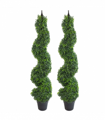 120cm (4ft) Tall Artificial Boxwood Tower Tree Topiary Spiral Metal Top