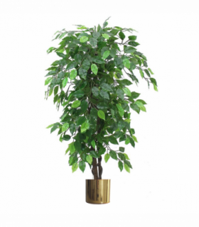 120cm Artificial Ficus Tree / Plant - Large Bushy Shape Gold Metal Planter