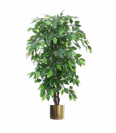 120cm Artificial Ficus Tree / Plant - Large Bushy Shape Gold Metal Planter