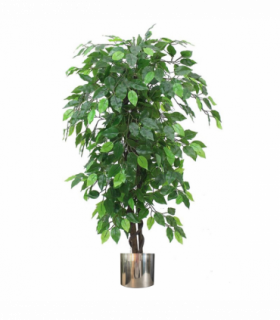 120cm Artificial Ficus Tree / Plant - Large Bushy Shape Silver Metal Planter