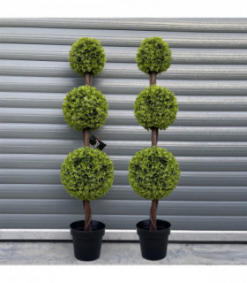 120cm Pair of Green Triple Ball Topiary Trees