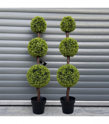 120cm Pair of Green Triple Ball Topiary Trees