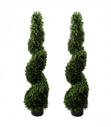 120cm Pair of Spiral Buxus Artificial Tree UV Resistant Outdoor