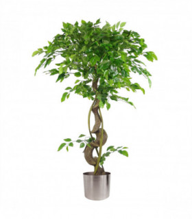 120cm Twisted Trunk Artificial Japanese Fruticosa Style Ficus Tree Silver Planter