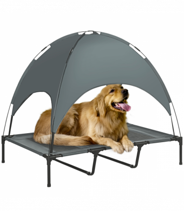122 cm Elevated Pet Bed Dog Cot Tent with Canopy Instant Shelter Outdoor Grey