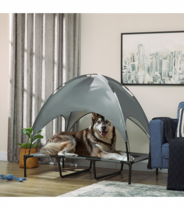 122 cm Elevated Pet Bed Dog Cot Tent with Canopy Instant Shelter Outdoor Grey