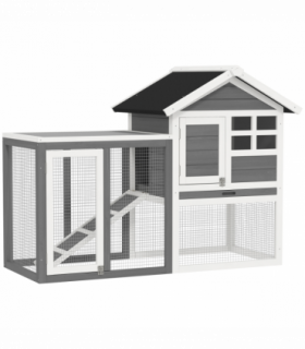 122cm Wooden Rabbit Hutch Bunny Cage Pet House with Tray Ladder Run Pawhut