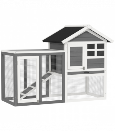 122cm Wooden Rabbit Hutch Bunny Cage Pet House with Tray Ladder Run Pawhut