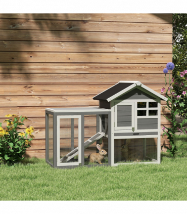 122cm Wooden Rabbit Hutch Bunny Cage Pet House with Tray Ladder Run Pawhut