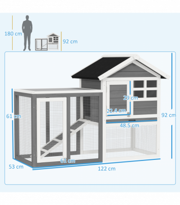 122cm Wooden Rabbit Hutch Bunny Cage Pet House with Tray Ladder Run Pawhut