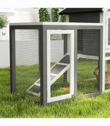 122cm Wooden Rabbit Hutch Bunny Cage Pet House with Tray Ladder Run Pawhut