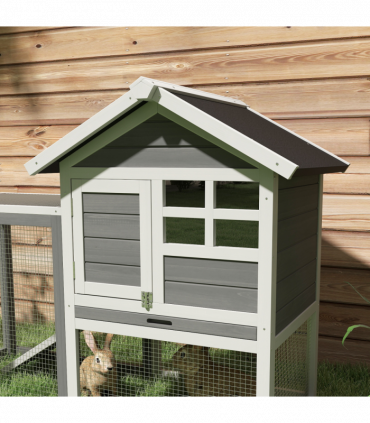 122cm Wooden Rabbit Hutch Bunny Cage Pet House with Tray Ladder Run Pawhut