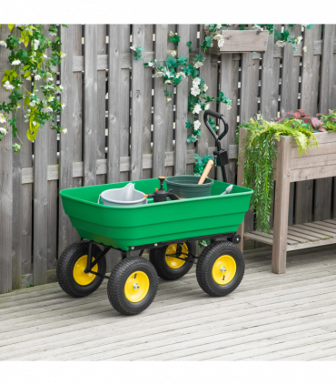 Garden Cart Green 118cm x 58cm x 102cm Powder Coated Steel Heavy-Duty Plastic