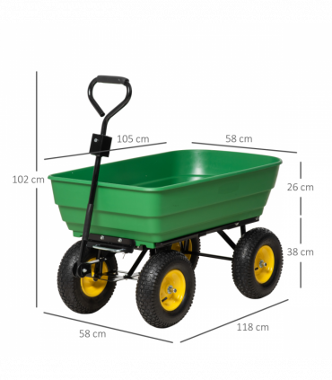 Garden Cart Green 118cm x 58cm x 102cm Powder Coated Steel Heavy-Duty Plastic