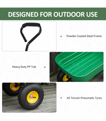 Garden Cart Green 118cm x 58cm x 102cm Powder Coated Steel Heavy-Duty Plastic