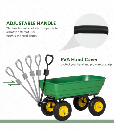 Garden Cart Green 118cm x 58cm x 102cm Powder Coated Steel Heavy-Duty Plastic