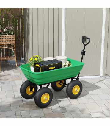 Garden Cart Green 118cm x 58cm x 102cm Powder Coated Steel Heavy-Duty Plastic