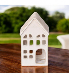 12CM CREAM CERAMIC HOUSE TEALIGHT HOLDER