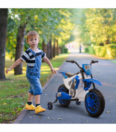 Kids Electric Motorbike Ride-On Motorcycle Training Wheels - Blue 12V 3-5 Years