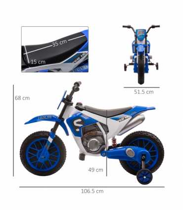 Kids Electric Motorbike Ride-On Motorcycle Training Wheels - Blue 12V 3-5 Years