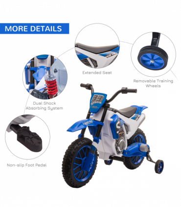 Kids Electric Motorbike Ride-On Motorcycle Training Wheels - Blue 12V 3-5 Years