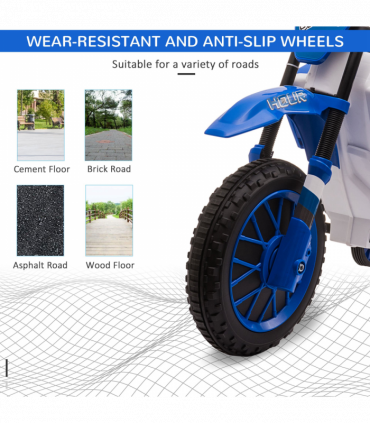 Kids Electric Motorbike Ride-On Motorcycle Training Wheels - Blue 12V 3-5 Years