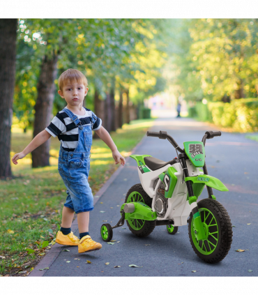 Kids Electric Motorbike 12V Ride-On Motorcycle Training Wheels - Green 3-5 years