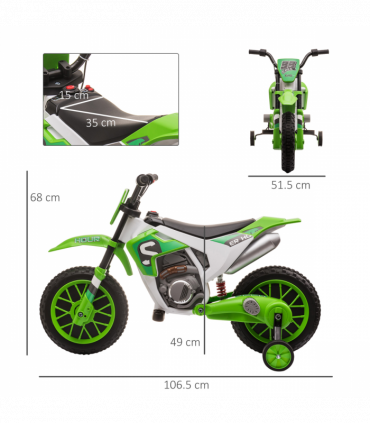 Kids Electric Motorbike 12V Ride-On Motorcycle Training Wheels - Green 3-5 years
