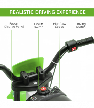 Kids Electric Motorbike 12V Ride-On Motorcycle Training Wheels - Green 3-5 years